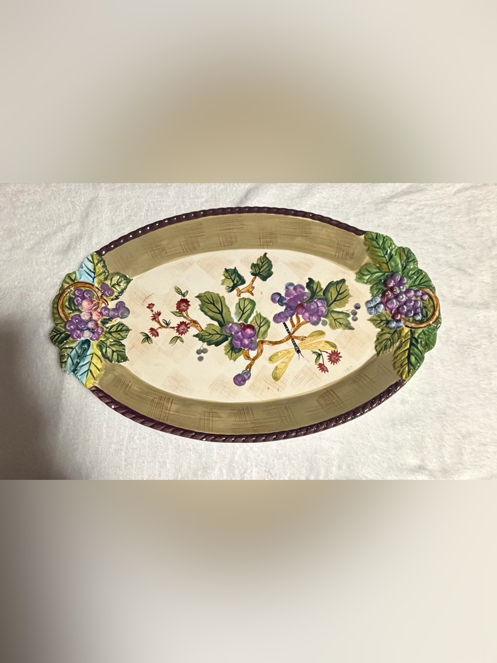 Tracey Porter Floral Ceramic Serving Platter in Purple and Green.
